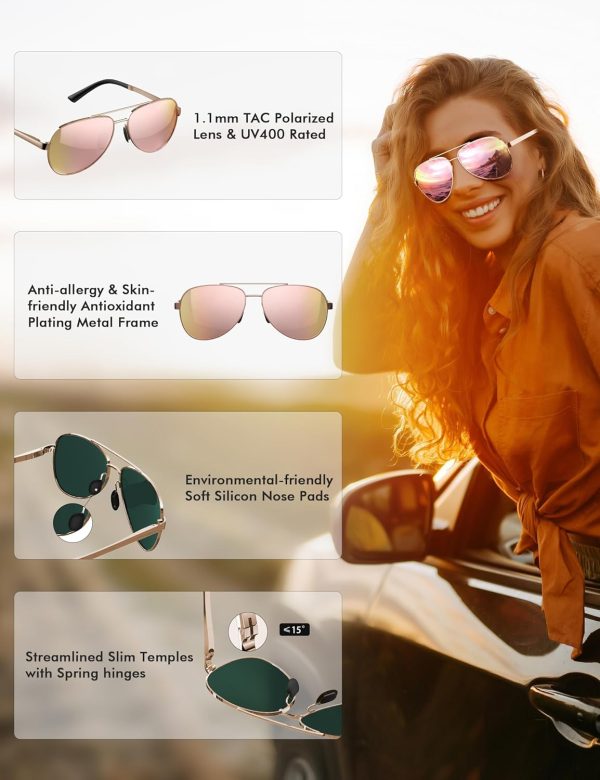 Aviator Sunglasses for Men Women Polarized - UV400 Protection, Stylish Shades, Driving, Outdoor Activities - Image 4