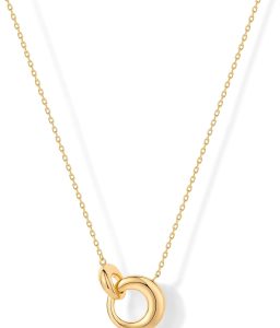 14K Gold Plated Dainty Interlock Pendant Necklace for Women | Circle Link Pendant Necklaces