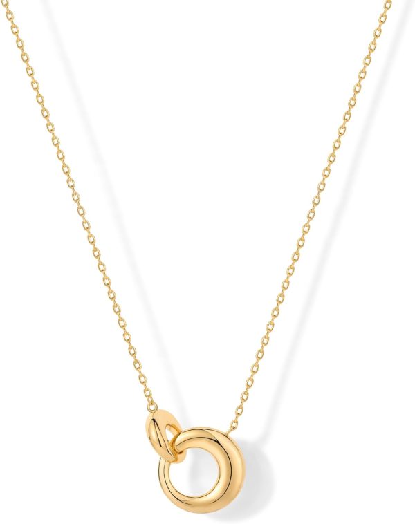14K Gold Plated Dainty Interlock Pendant Necklace for Women | Circle Link Pendant Necklaces